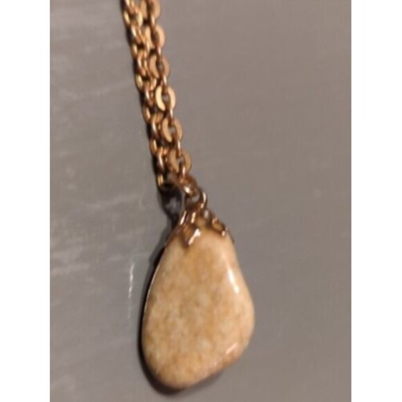 Polished Stone Pendant Necklace Vintage Gold Chain Lot Of 2 - Picture 4 of 10